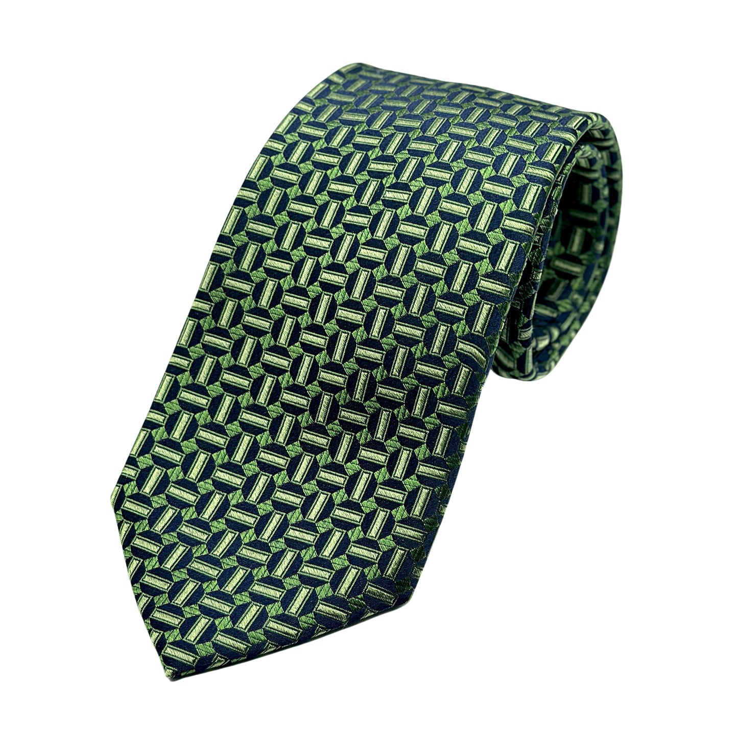 Green Mens Luxury Silk Neck Tie in Textured Geometric Weave Design