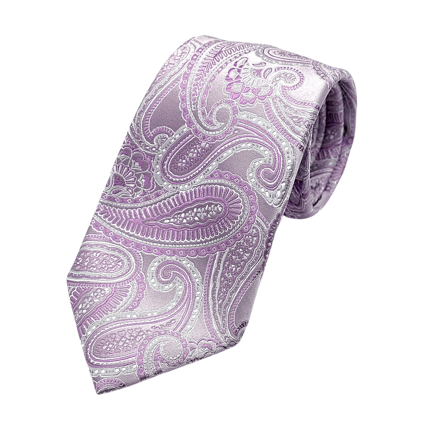 Pink Mens Luxury Silk Neck Tie in Paisley Weave Design
