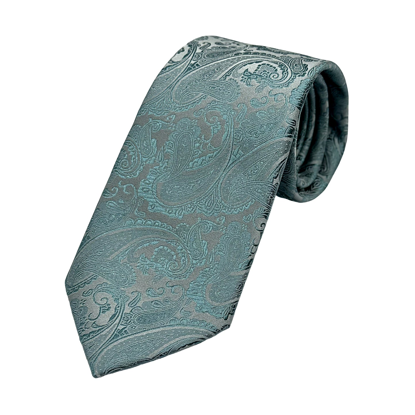 Silver/Aqua Luxury Mens Silk Neck Tie in Paisley Weave