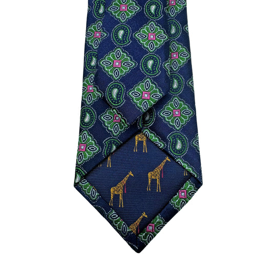 Navy/Green Mens Luxury Silk Neck Ties Large Geometric Weave Design