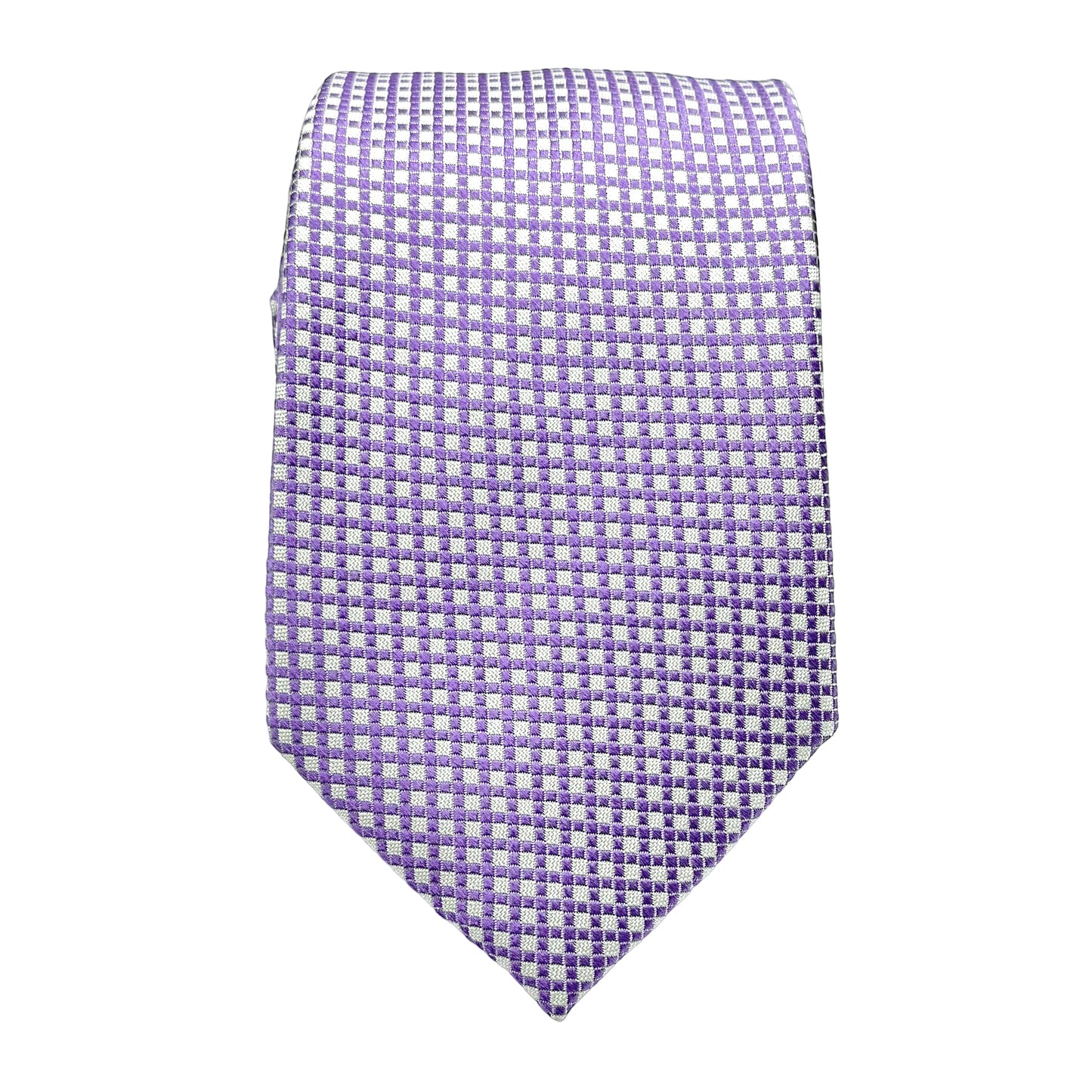 Lilac/White Mens Luxury Silk Neck Ties in Two Tone Square Weave Design