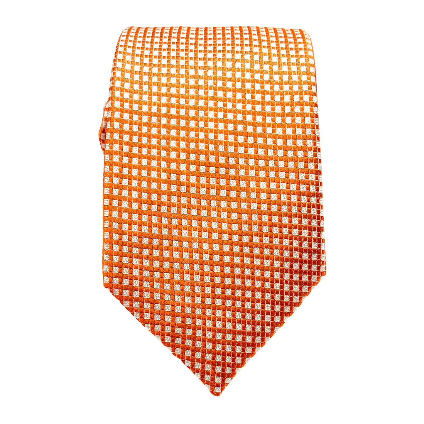 Orange/White Mens Luxury Silk Neck Ties in Two Tone Square Weave Design