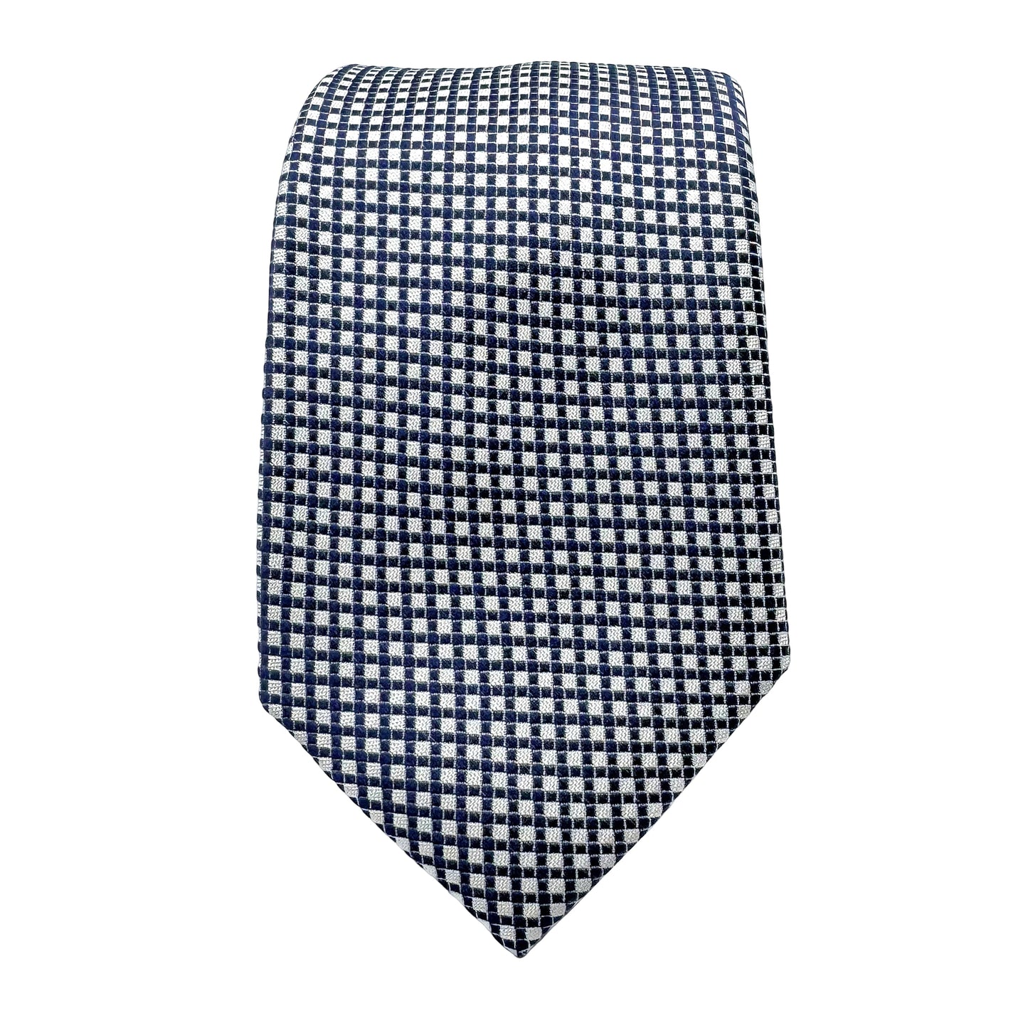 Navy/White Mens Luxury Silk Neck Ties in Two Tone Square Weave Design