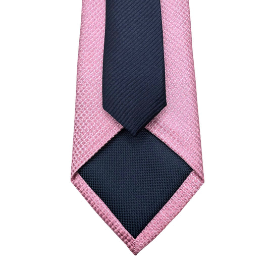 Pink/Navy Mens Luxury Silk Neck Ties in Two Piece Square Weave Design