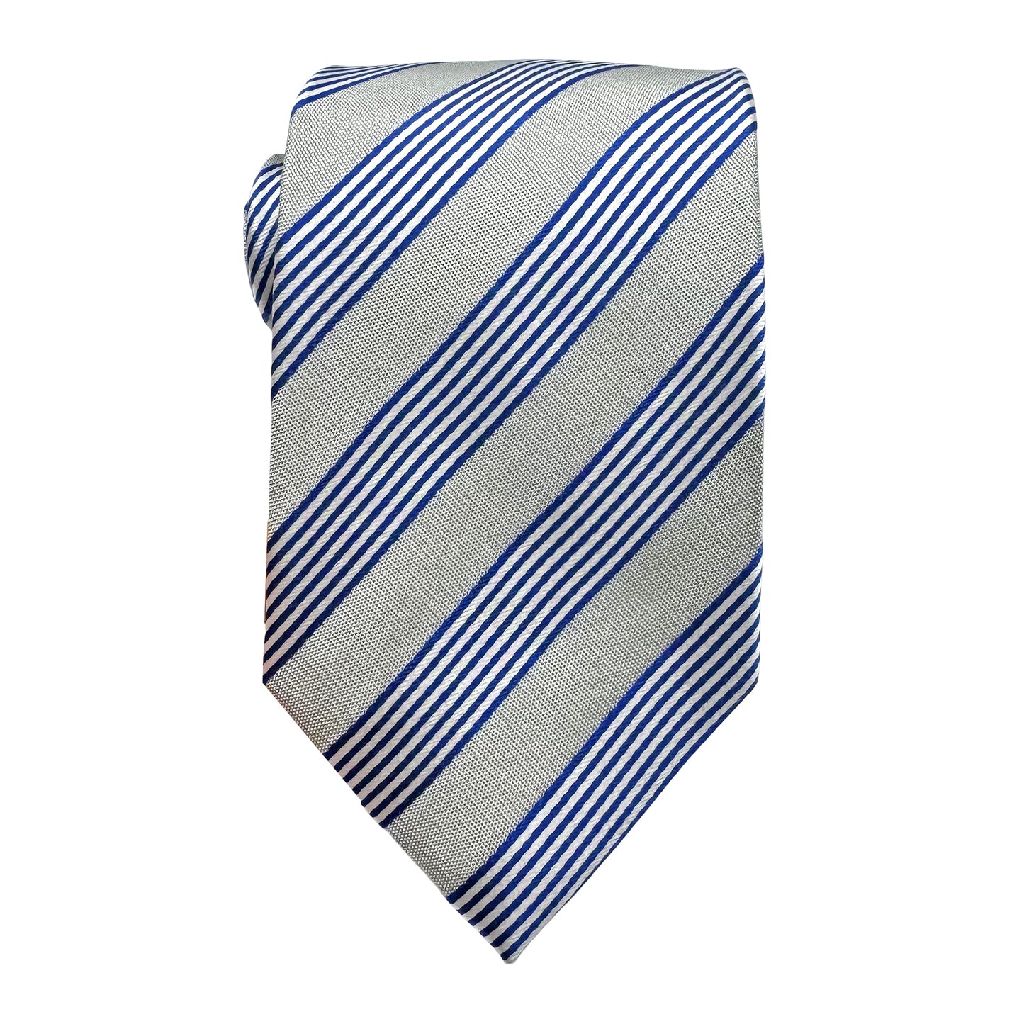 Silver/Blue Mens Luxury Silk Neck Tie Striped Weave Design