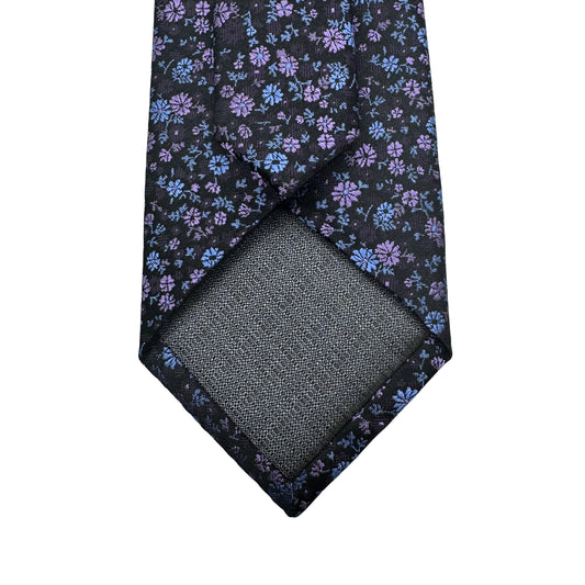 Black/Purple/Blue Mens Luxury Silk Neck Tie Mini Floral Weave Design