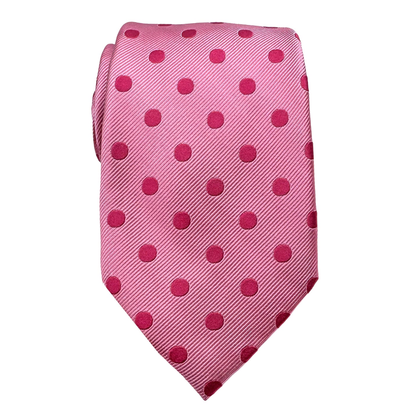 Pink Mens Luxury Silk Neck Tie Diagonal Twill Polka Dot Weave Design