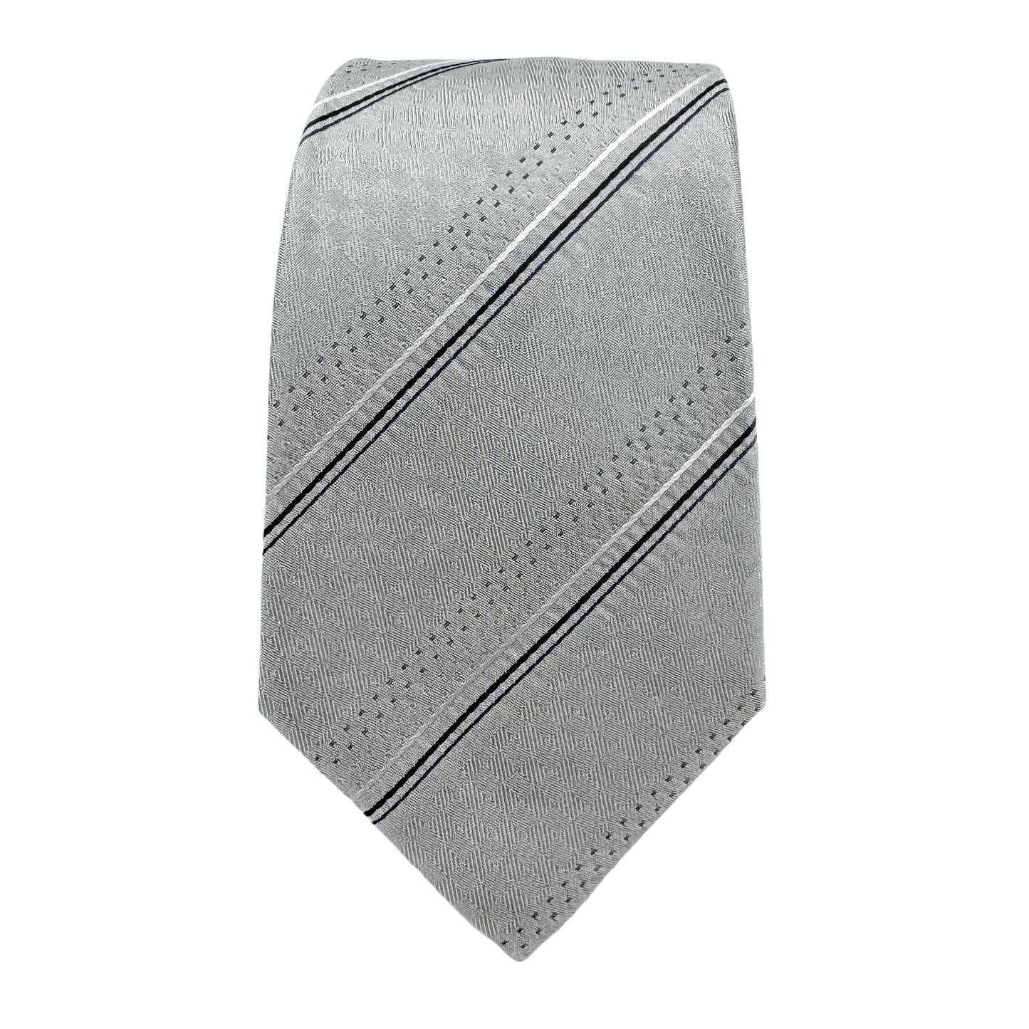 Silver Mens Luxury Silk Neck Tie Subtle Striped Weave Design