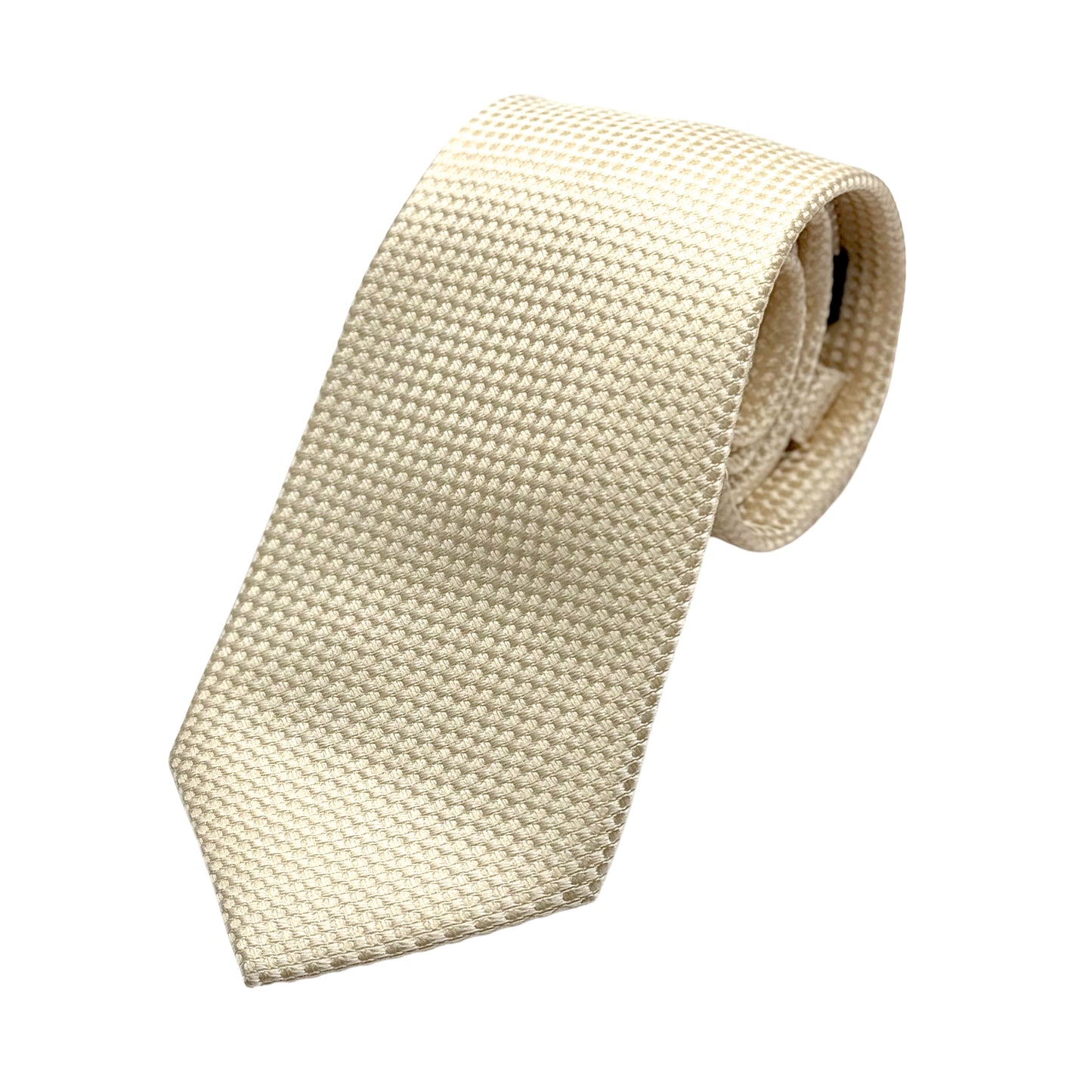 Beige Mens Luxury Silk Neck Tie in Subtle Textured Weave Design