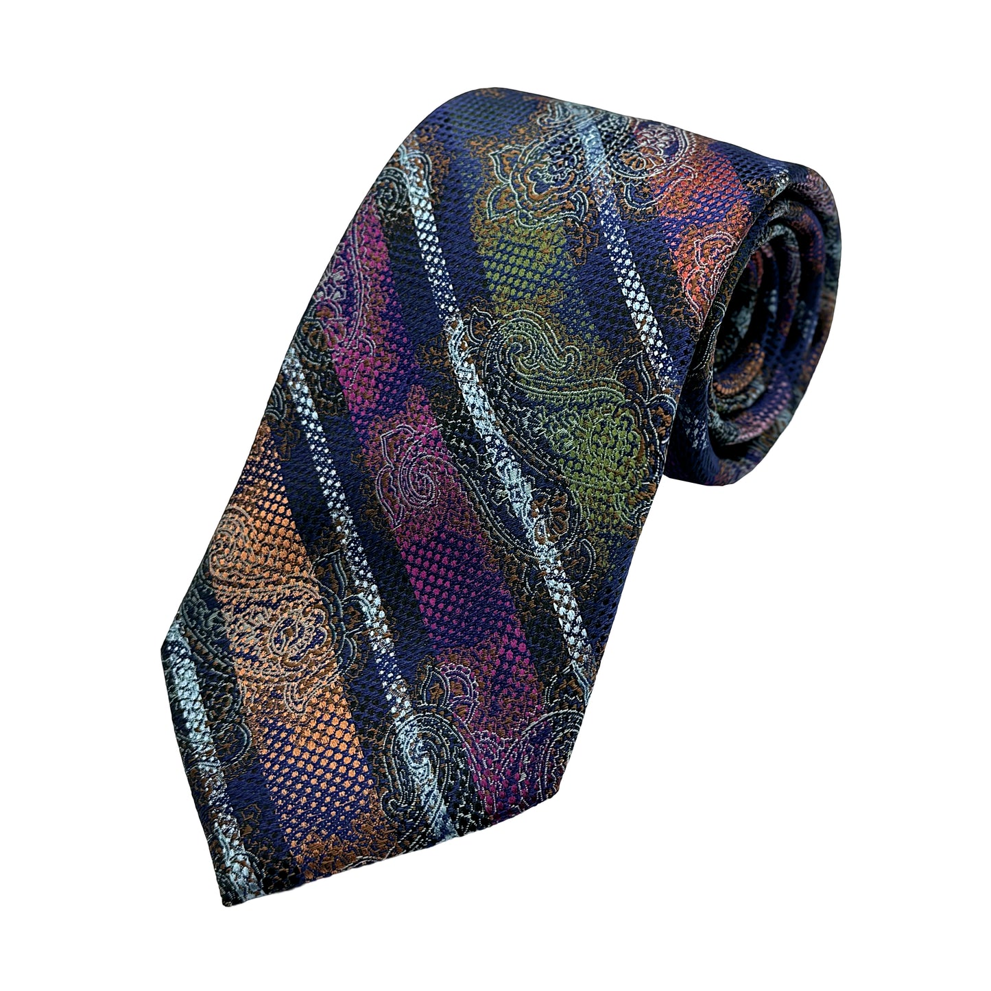 Purple Mens Luxury Silk Neck Tie in Paisley Striped Weave Design