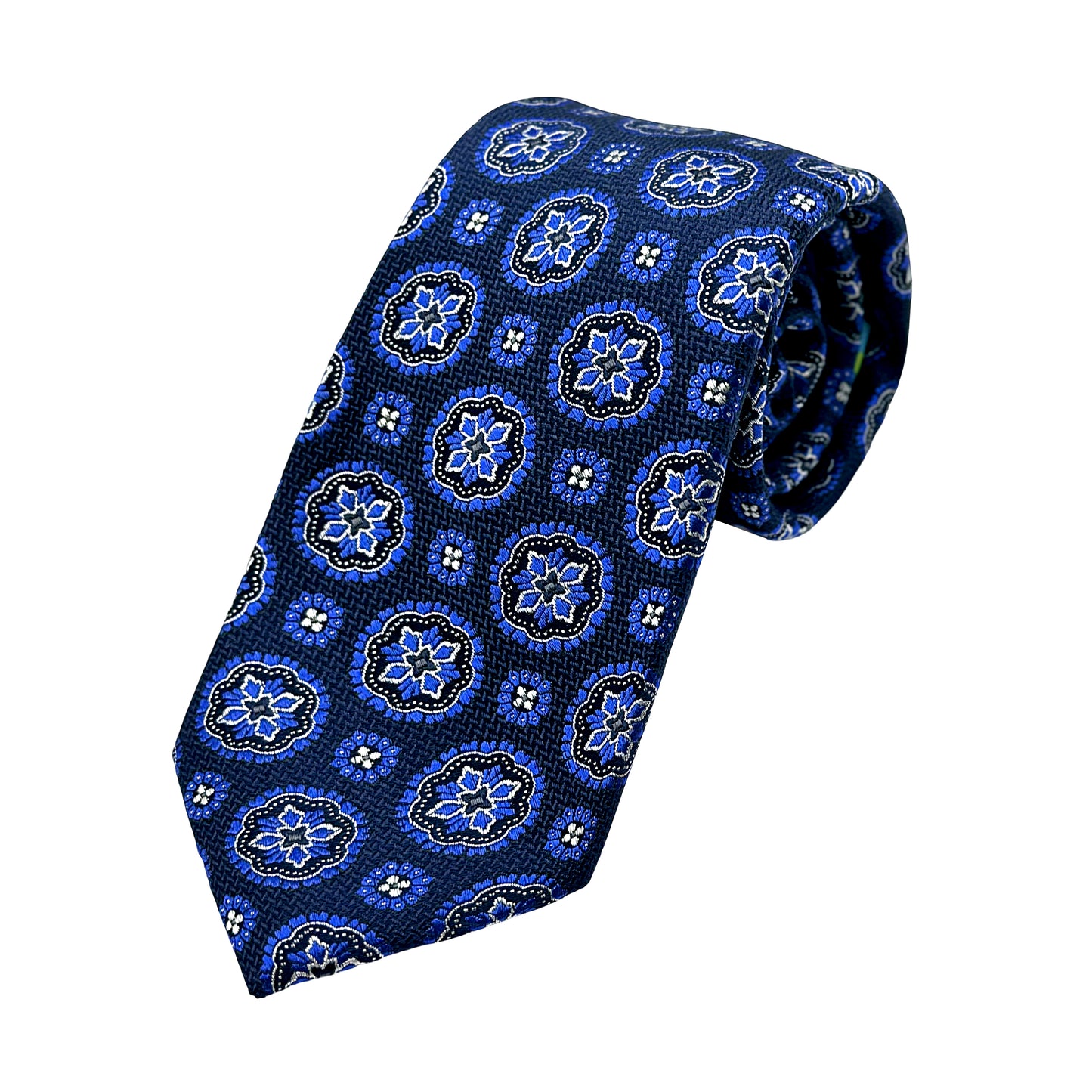 Navy Mens Luxury Silk Neck Tie in Geometric Weave Design