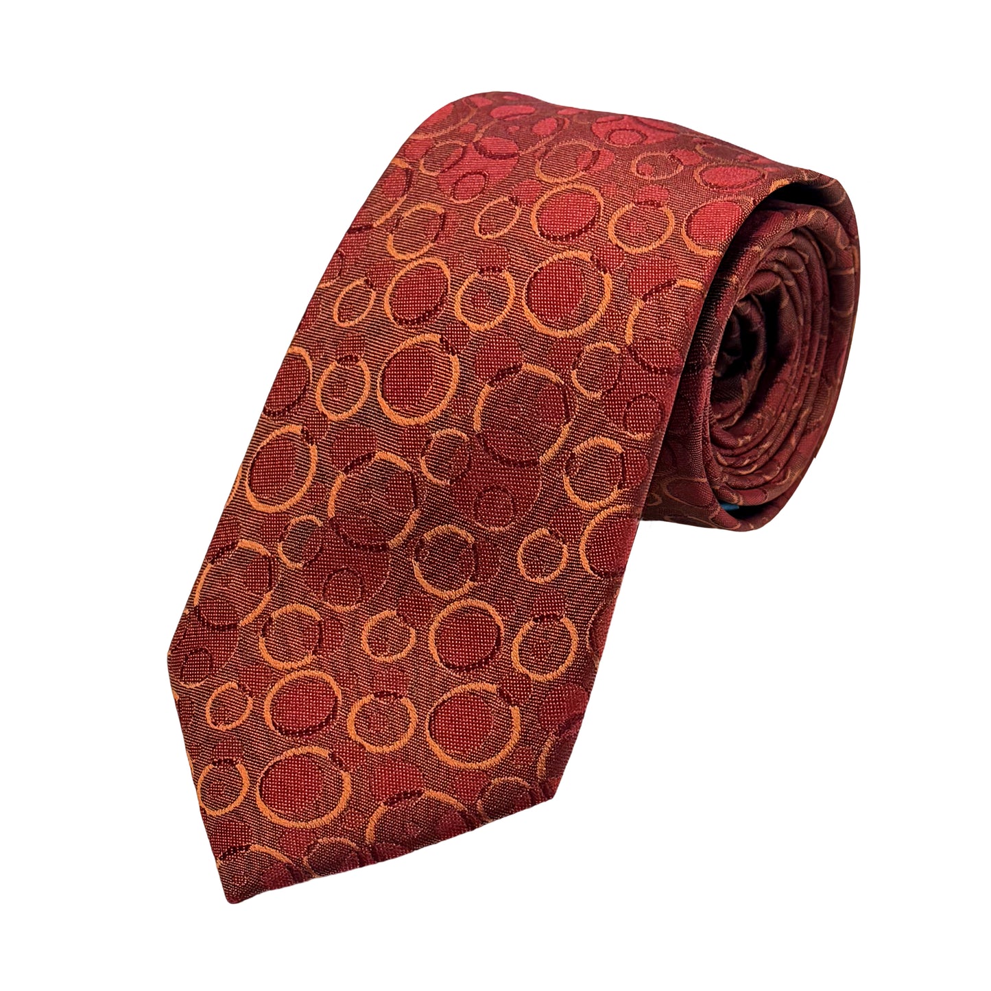 Burnt Orange Mens Silk Neck Tie in Satin Circular Weave Design