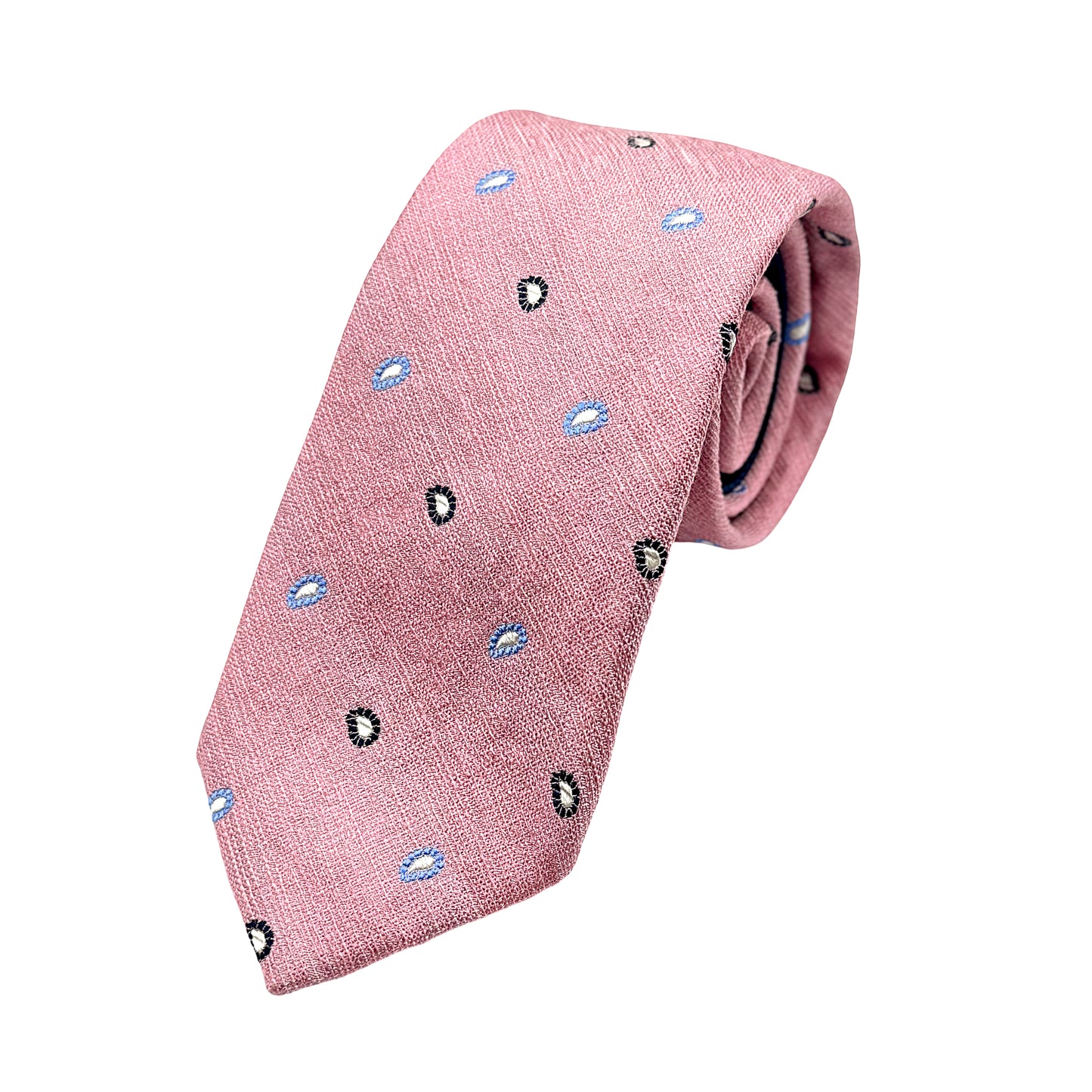 Pink Mens Luxury Silk/Linen Blend Neck Tie in Textured Slub Weave Mini Paisley Design