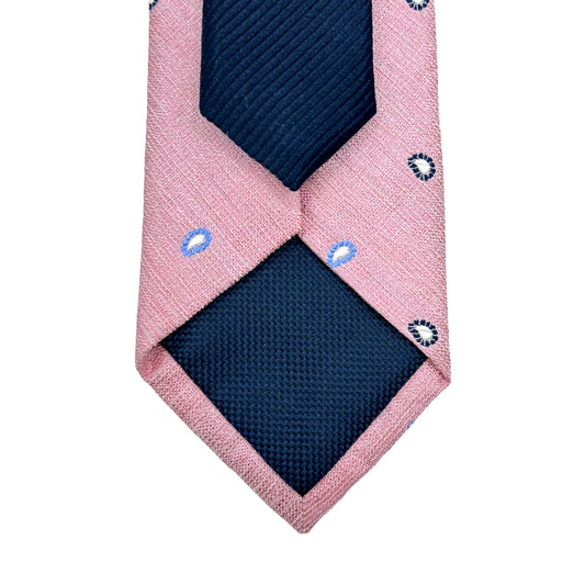Pink Mens Luxury Silk/Linen Blend Neck Tie in Textured Slub Weave Mini Paisley Design