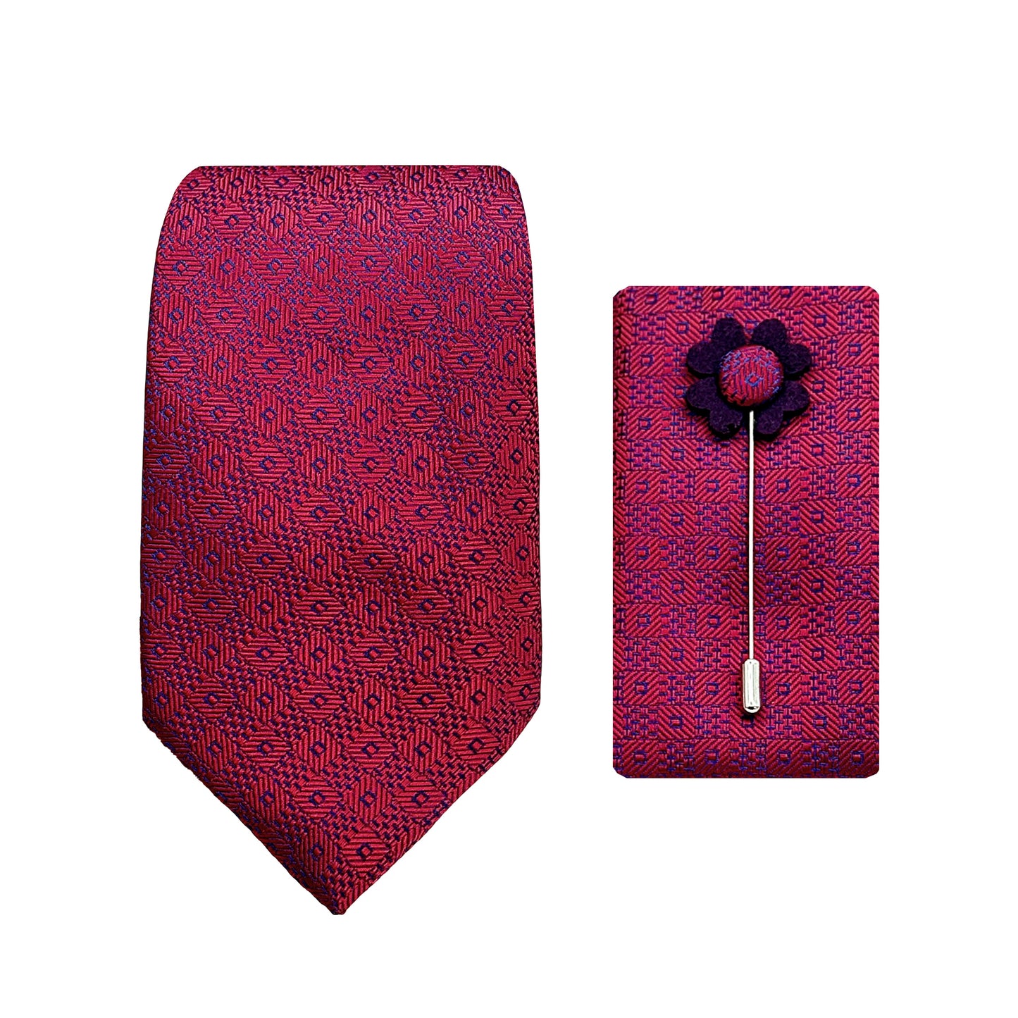 Magenta Luxury Geometric Weave 7.5cm Width Tie/Pocket Square/Lapel Pin Combo Sets