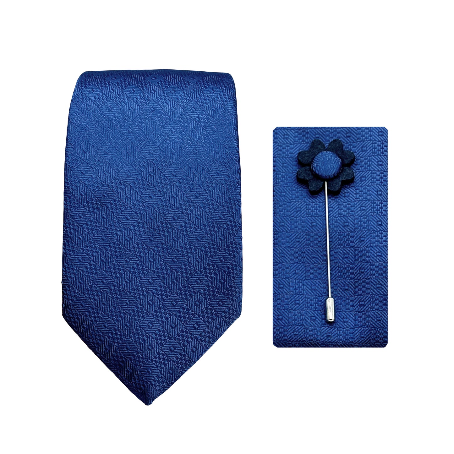 Blue Luxury Geometric Weave 7.5cm Width Tie/Pocket Square/Lapel Pin Combo Sets