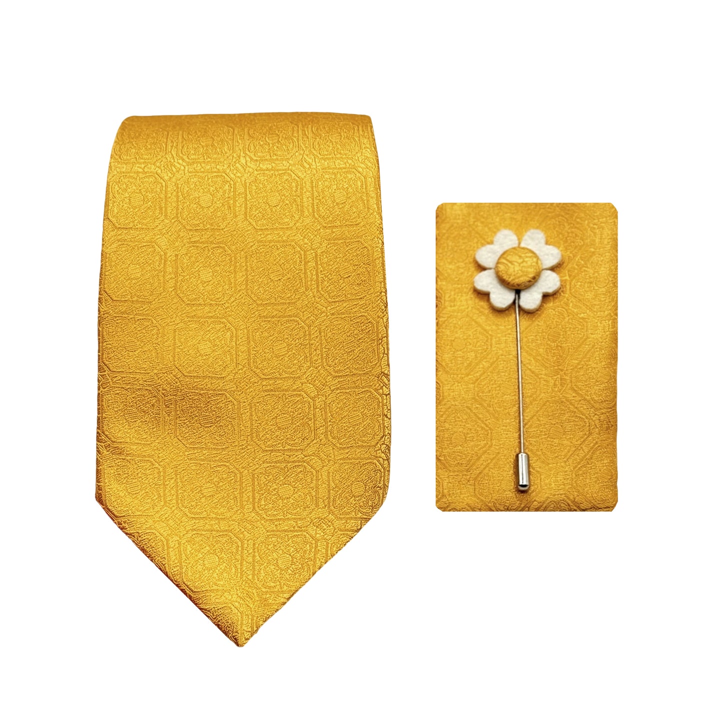 Gold Luxury Geometric Weave 7.5cm Width Tie/Pocket Square/Lapel Pin Combo Sets