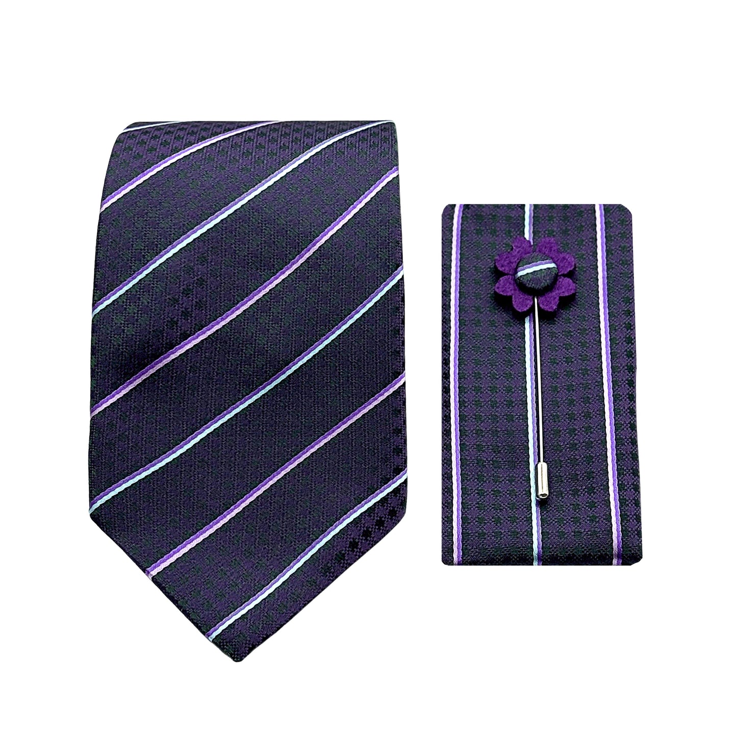 JACOMBO223010 JAMES ADELIN Luxury Stripe 7.5cm Width Tie/Pocket Square/Lapel Pin Combo Sets