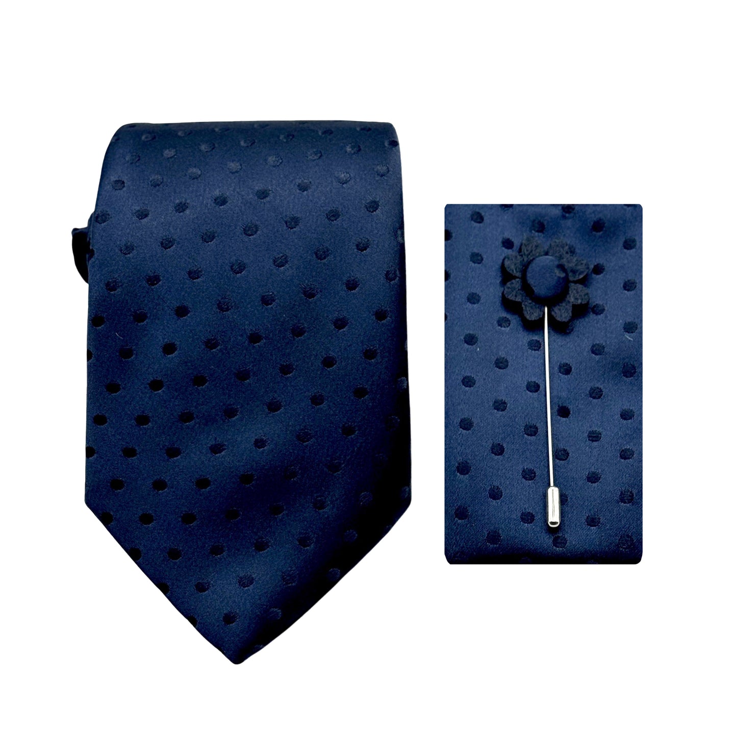 JACOMBO225010 JAMES ADELIN Satin Spotted 7.5cm Width Tie/Pocket Square/Lapel Pin Combo Set