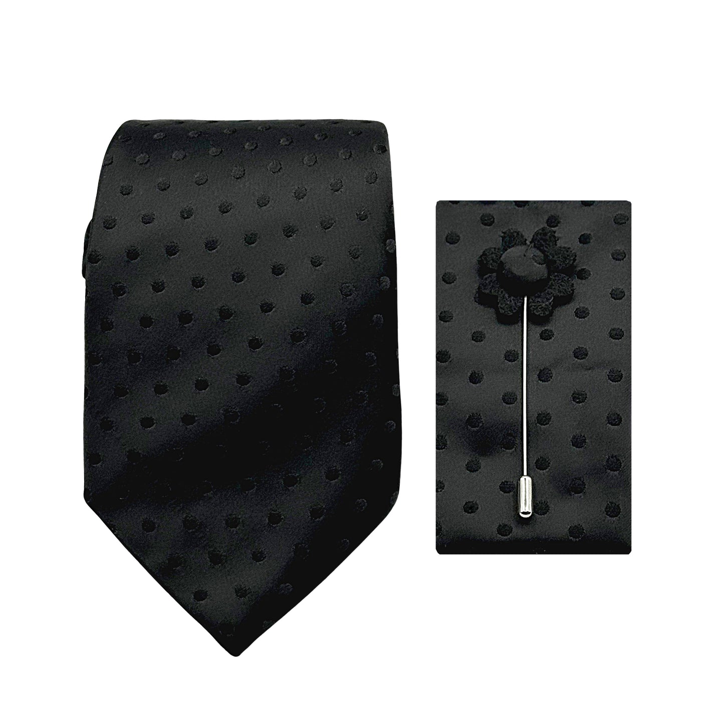 JACOMBO225010 JAMES ADELIN Satin Spotted 7.5cm Width Tie/Pocket Square/Lapel Pin Combo Set