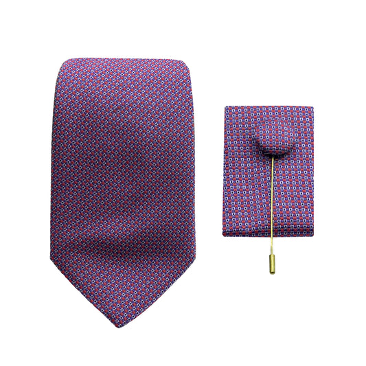 JACOMBO241020 JAMES ADELIN Luxury Textured Geometric Weave 7.5cm Width Tie/Pocket Square/Lapel Pin Combo Set