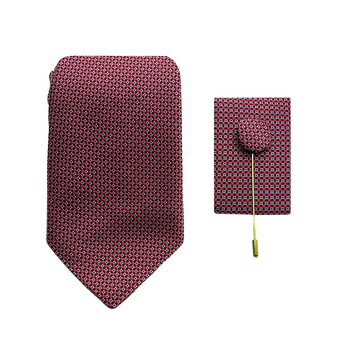 JACOMBO241020 JAMES ADELIN Luxury Textured Geometric Weave 7.5cm Width Tie/Pocket Square/Lapel Pin Combo Set