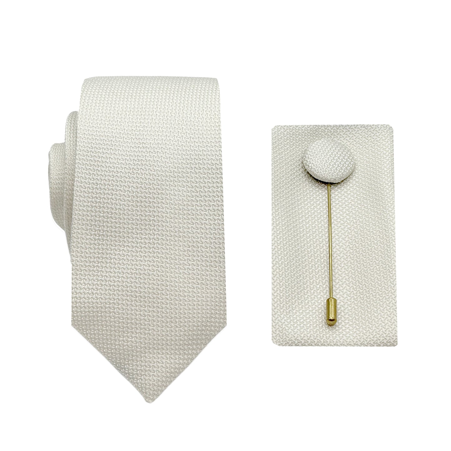Beige Luxury Textured Weave 6.5cm Width Skinny Tie/Pocket Square/Lapel Pin Combo Set