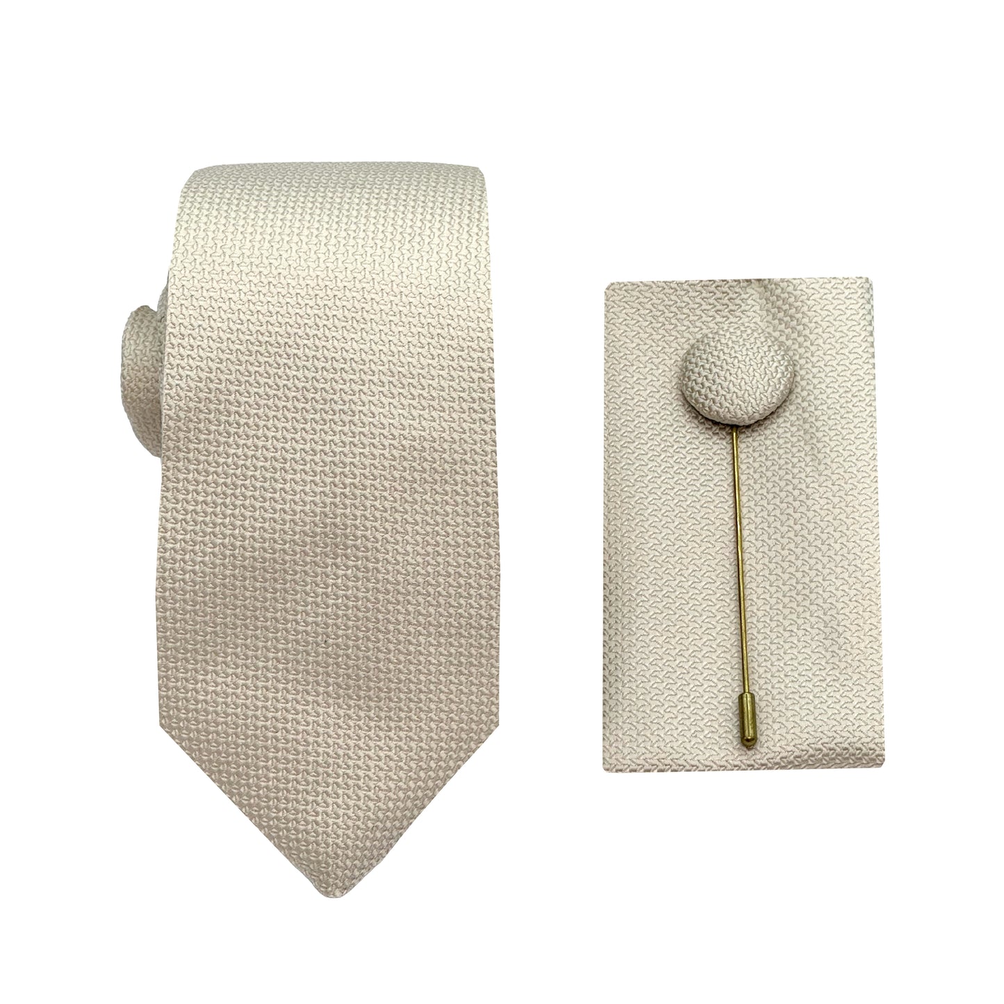 Cream Luxury Textured Weave 6.5cm Width Skinny Tie/Pocket Square/Lapel Pin Combo Set