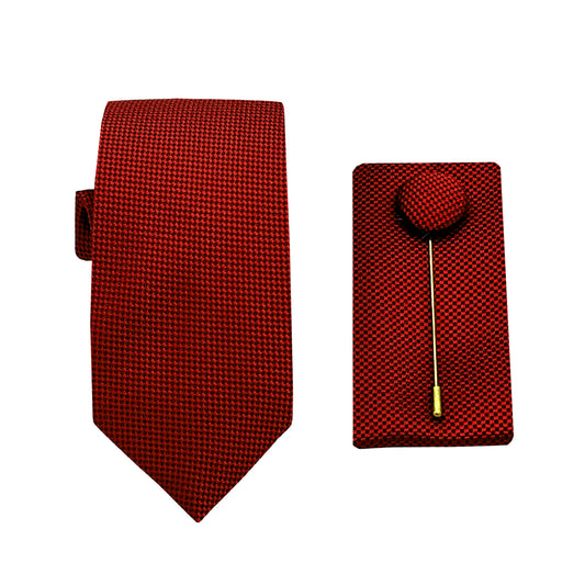 Red Luxury Textured Weave 6.5cm Width Skinny Tie/Pocket Square/Lapel Pin Combo Set