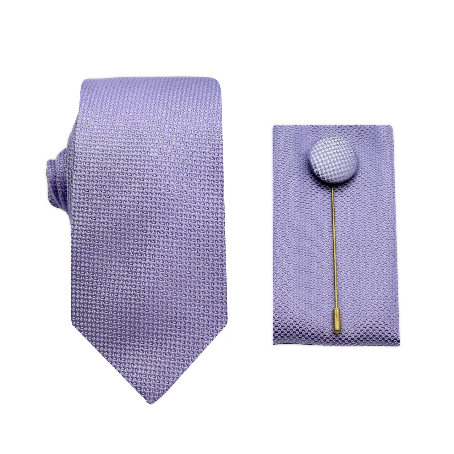 Lavender Luxury Textured Weave 6.5cm Width Skinny Tie/Pocket Square/Lapel Pin Combo Set
