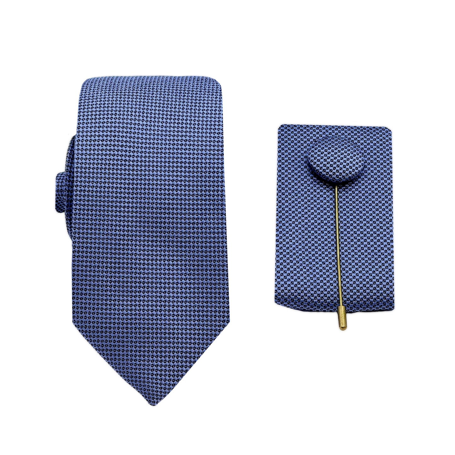 Steel Blue Luxury Textured Weave 6.5cm Width Skinny Tie/Pocket Square/Lapel Pin Combo Set