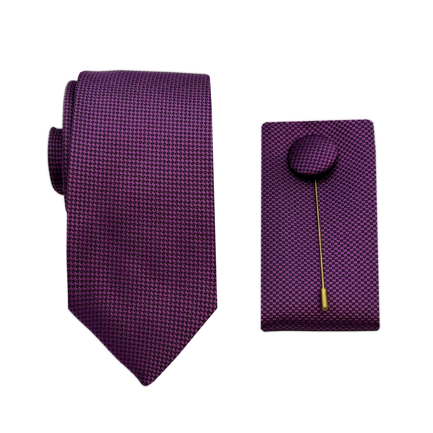 Magenta Luxury Textured Weave 6.5cm Width Skinny Tie/Pocket Square/Lapel Pin Combo Set