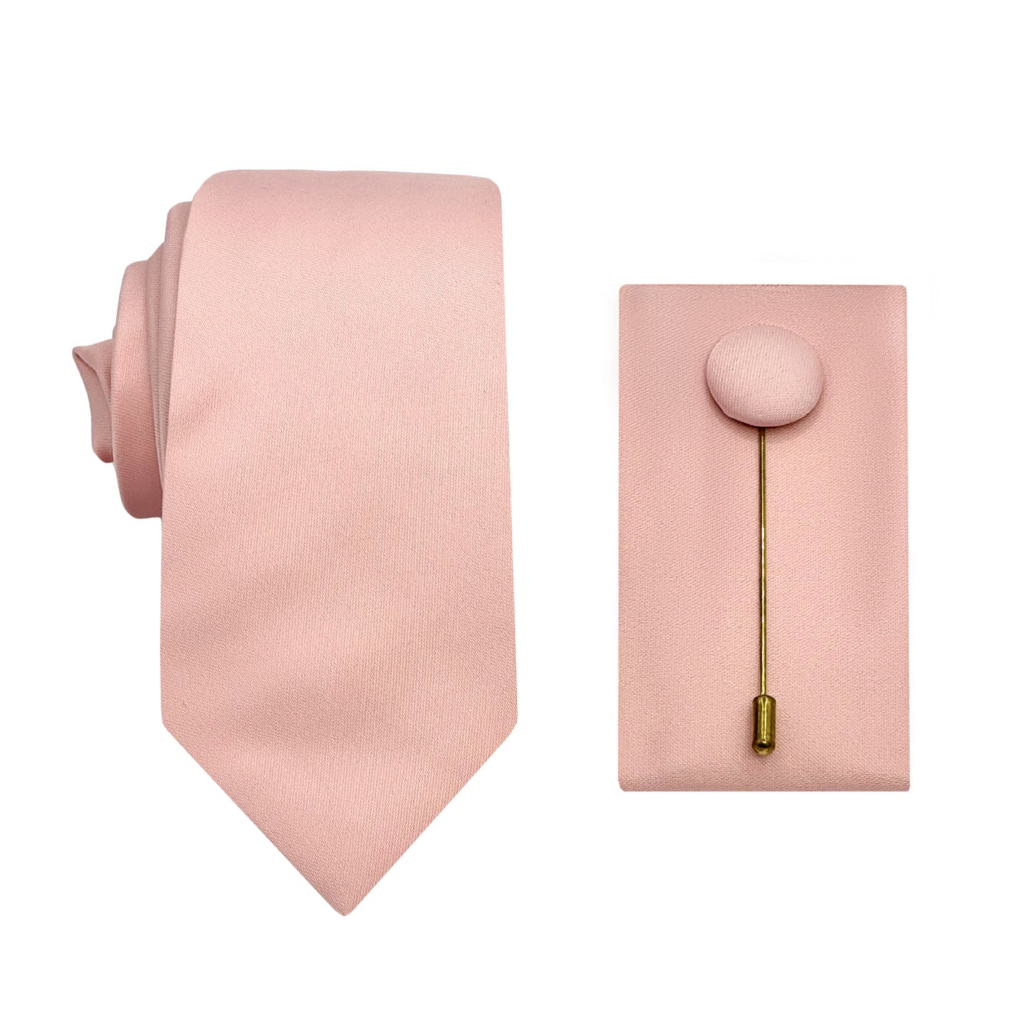 Soft Pink Luxury Satin Weave 6.5cm Skinny Tie/Pocket/Square/Lapel Pin Set