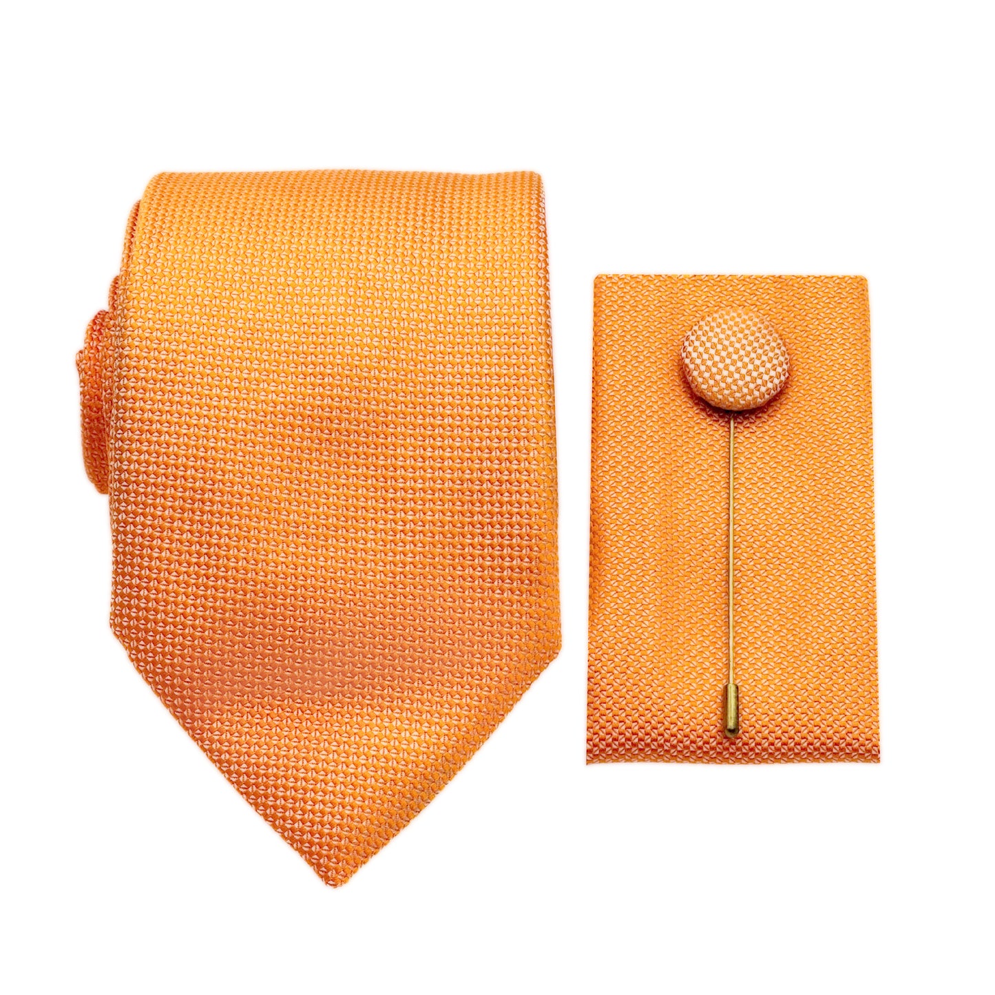 Orange Luxury Textured Weave 7.5cm Width Tie/Pocket Square/Lapel Pin Combo Set