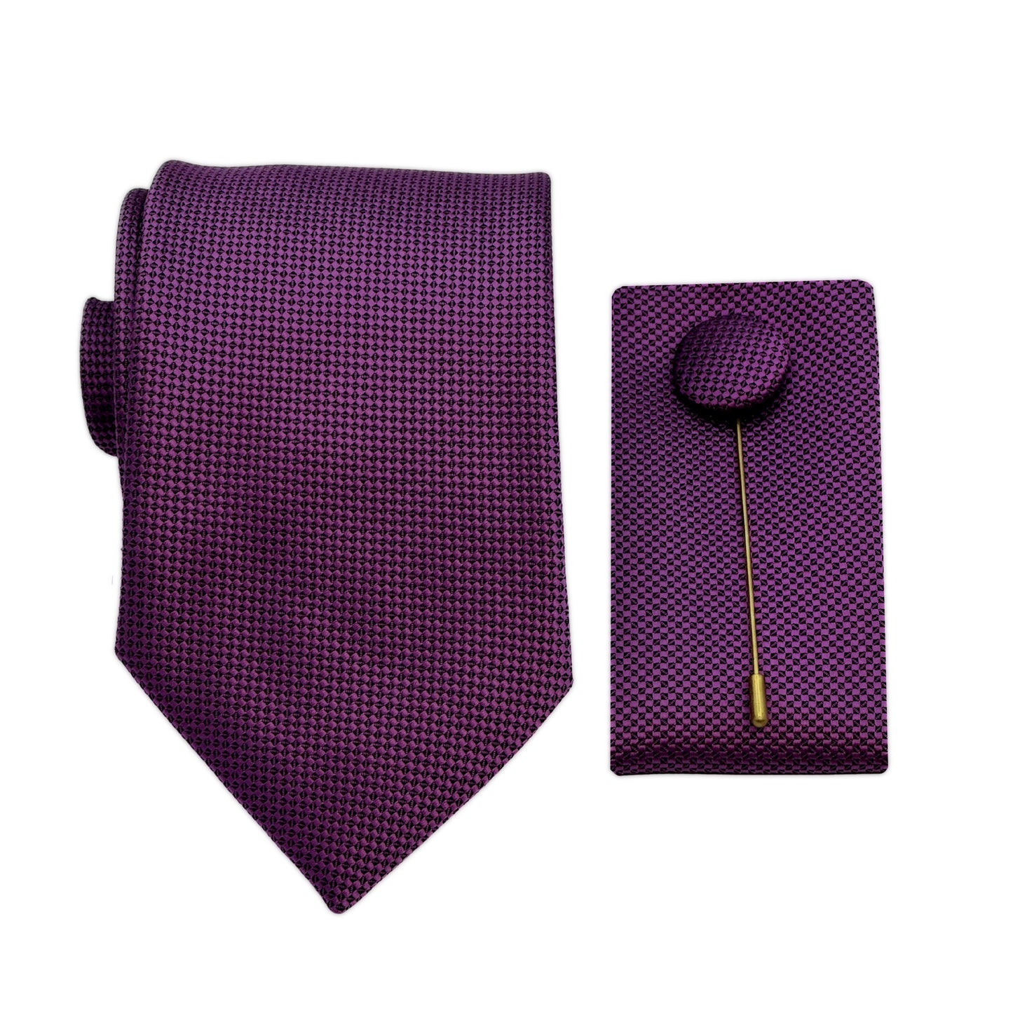 Magenta Luxury Textured Weave 7.5cm Width Tie/Pocket Square/Lapel Pin Combo Set