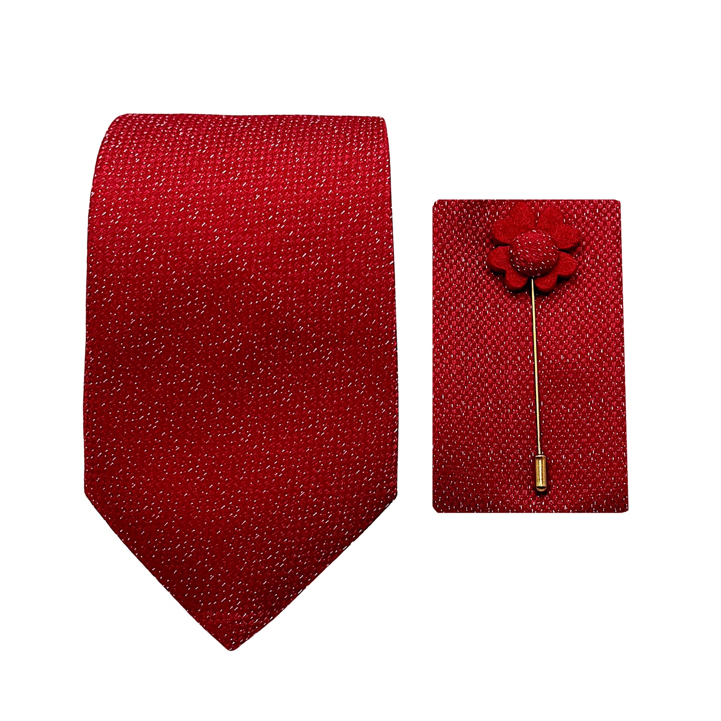 Red Luxury Subtle Textured Weave 7.5cm Width Tie/Pocket Square/Lapel Pin Combo Set
