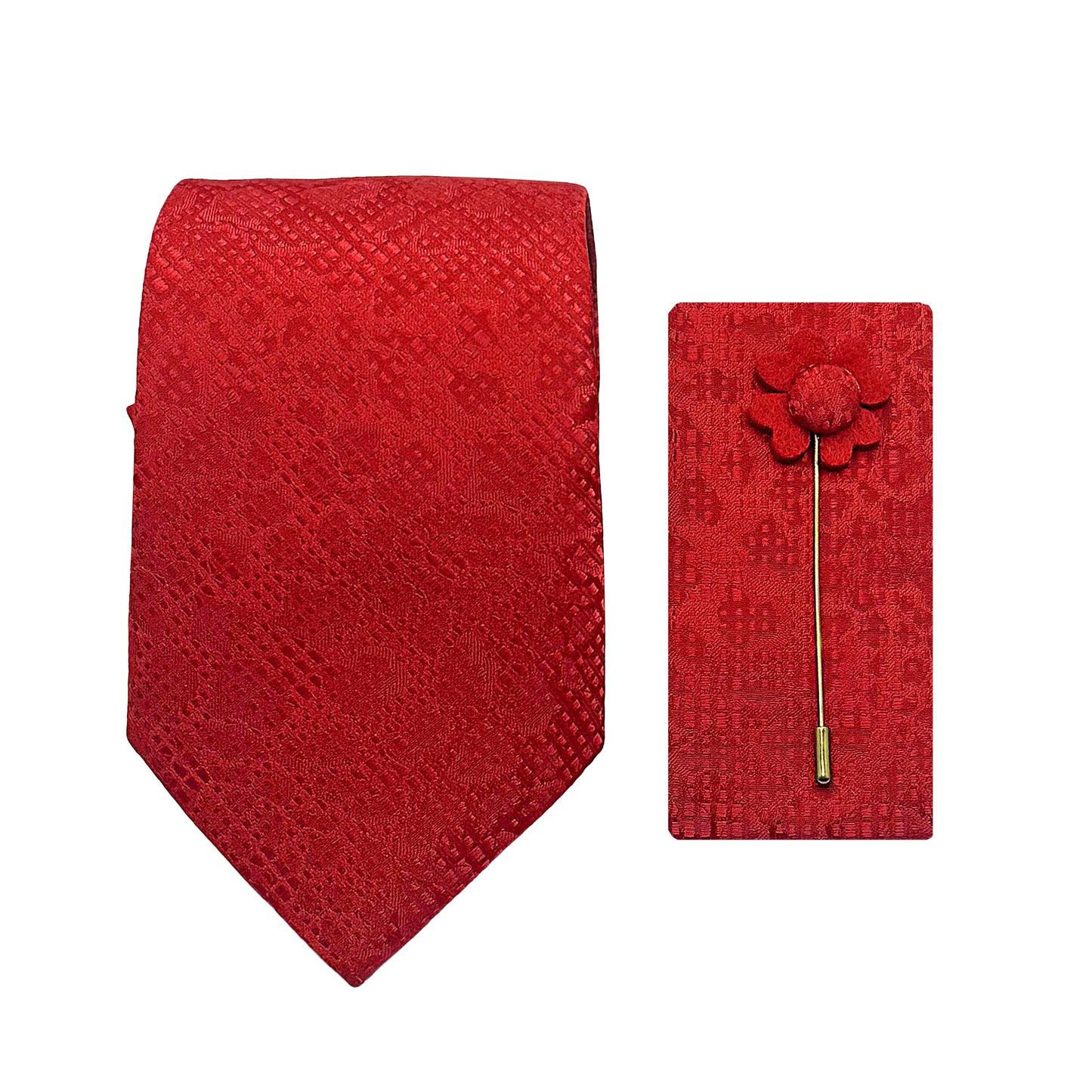 Red Luxury Subtle Textured Weave 7.5cm Width Tie/Pocket Square/Lapel Pin Combo Set