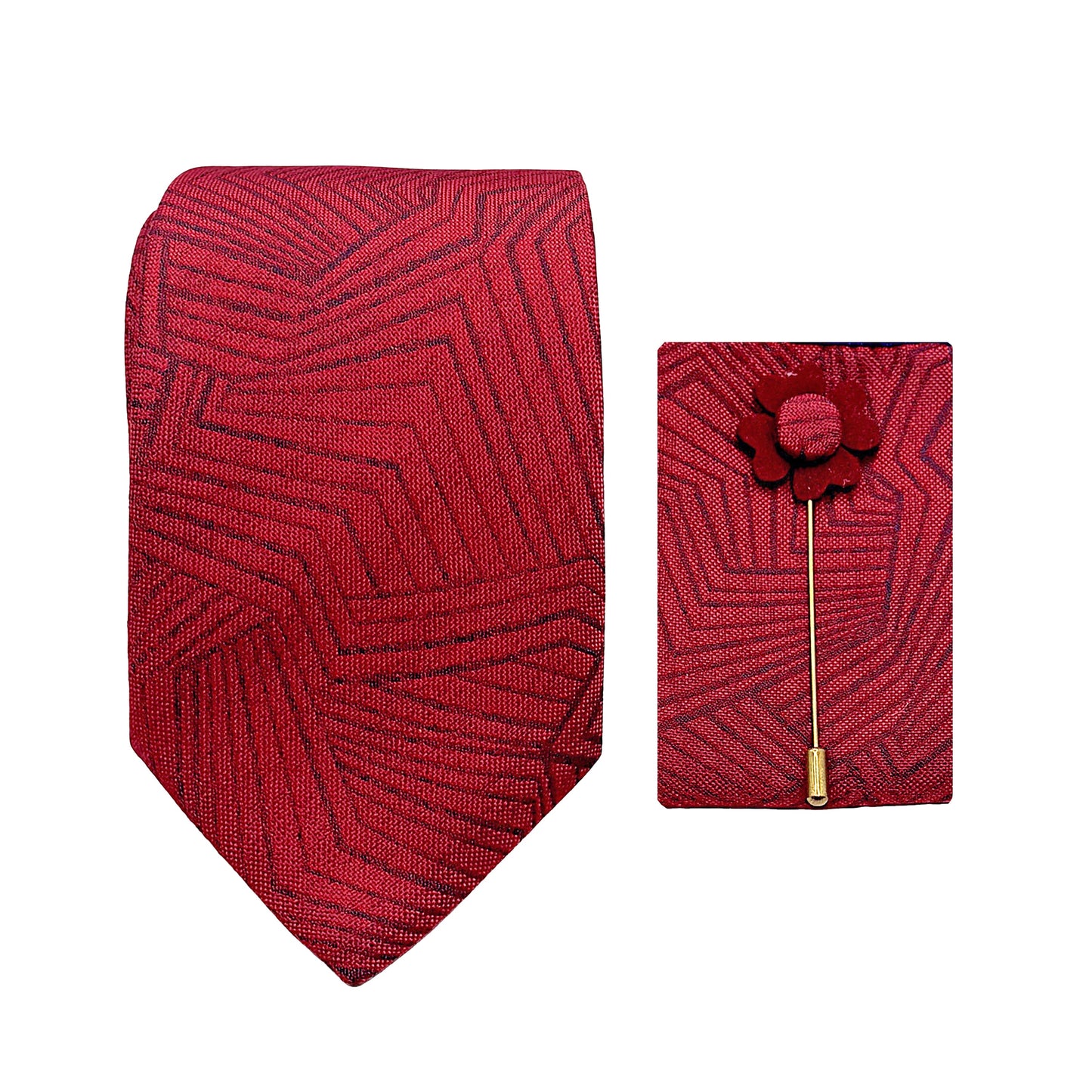 Red Luxury Textured Abstract Weave 7.5cm Width Tie/Pocket Square/Lapel Pin Combo Sets