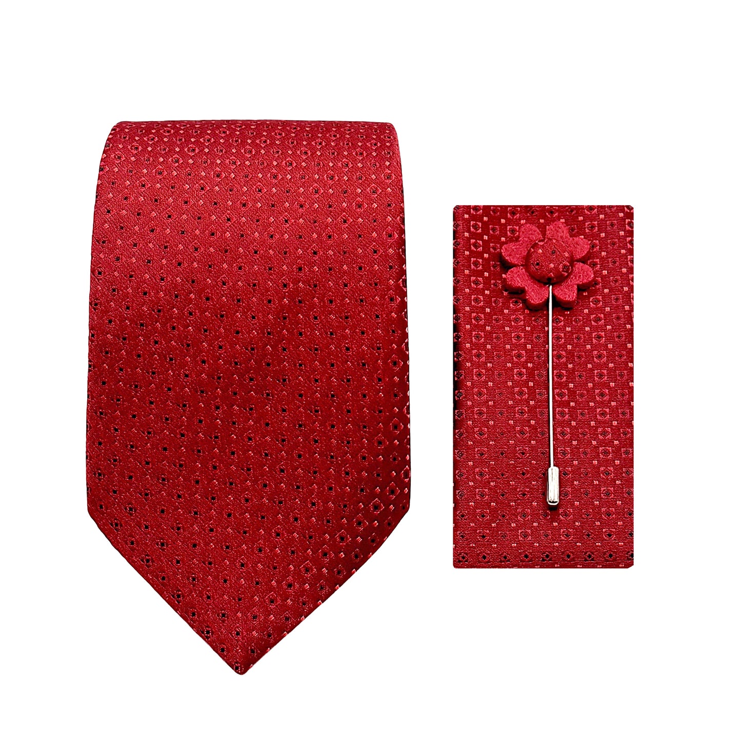 Red Luxury Subtle Spotted Geometric Weave 7.5cm Width Tie/Pocket Square/Lapel Pin Combo Set