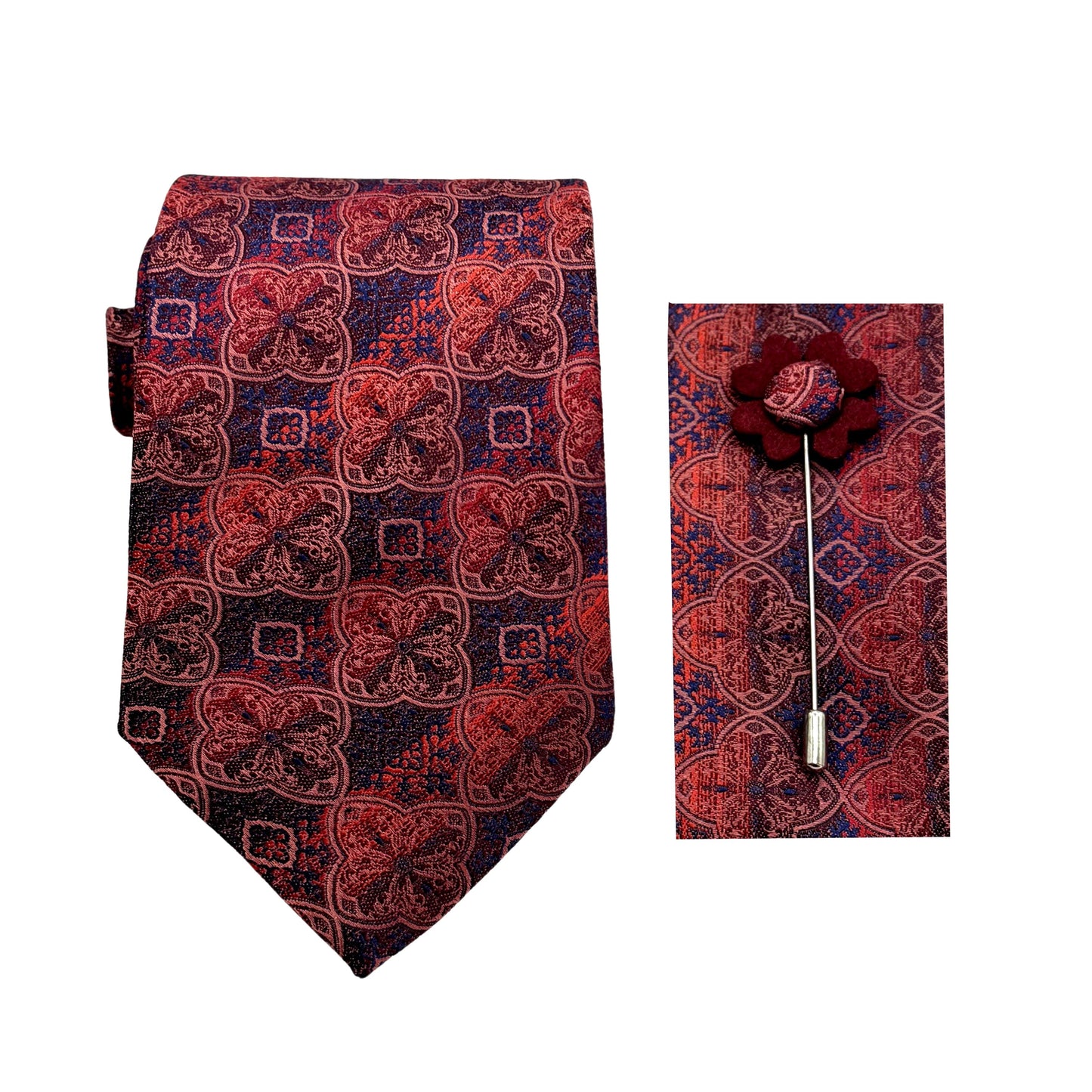 JACOMBO222170 JAMES ADELIN Luxury Quatrefoil 7.5cm Width Tie/Pocket Square/Lapel Pin Combo Sets