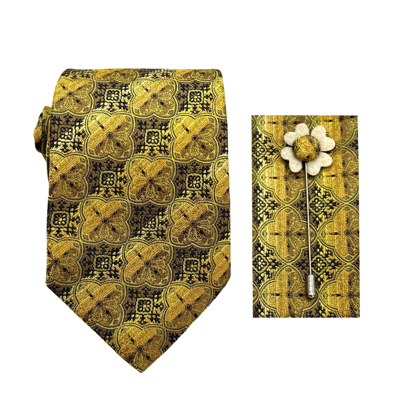 JACOMBO222170 JAMES ADELIN Luxury Quatrefoil 7.5cm Width Tie/Pocket Square/Lapel Pin Combo Sets