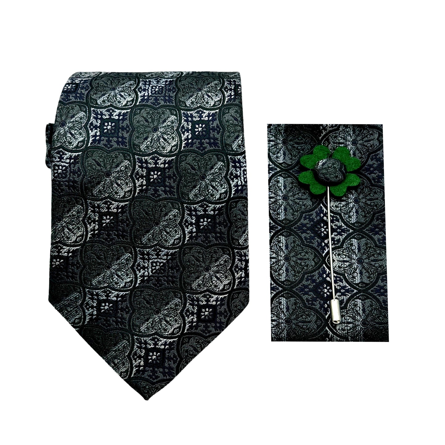JACOMBO222170 JAMES ADELIN Luxury Quatrefoil 7.5cm Width Tie/Pocket Square/Lapel Pin Combo Sets