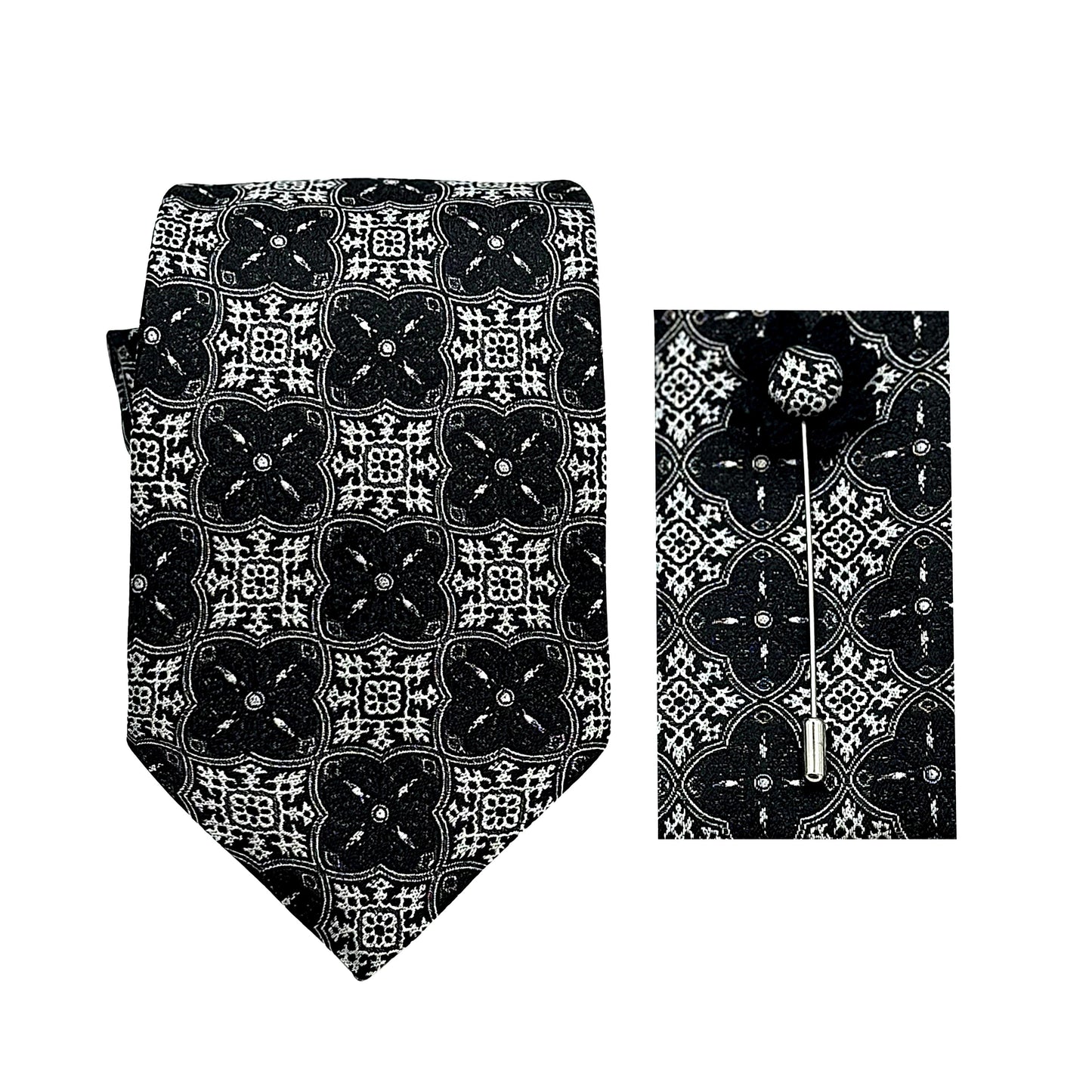 JACOMBO222170 JAMES ADELIN Luxury Quatrefoil 7.5cm Width Tie/Pocket Square/Lapel Pin Combo Sets