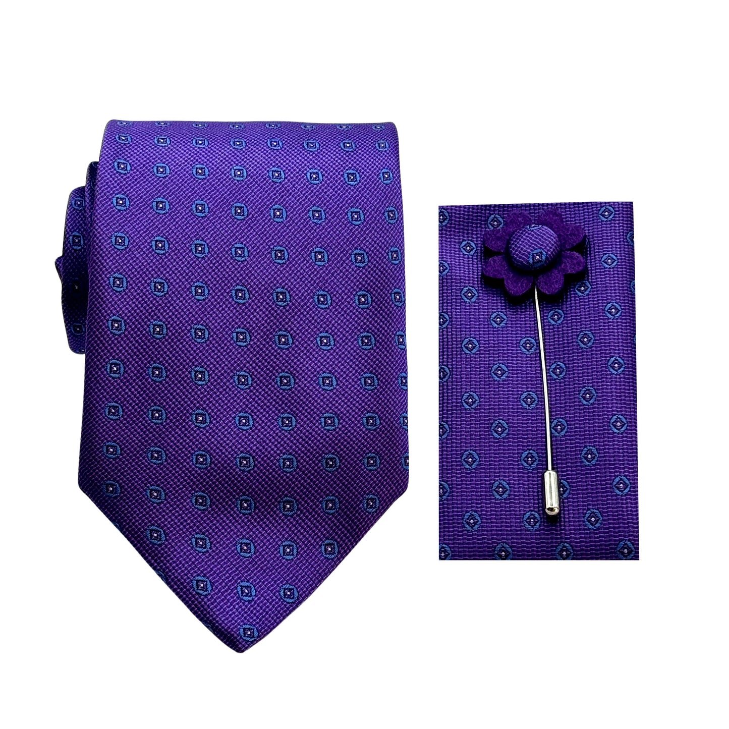 JACOMBO222220 JAMES ADELIN Luxury Spotted Textured Weave 7.5cm Width Tie/Pocket Square/Lapel Pin Combo Sets