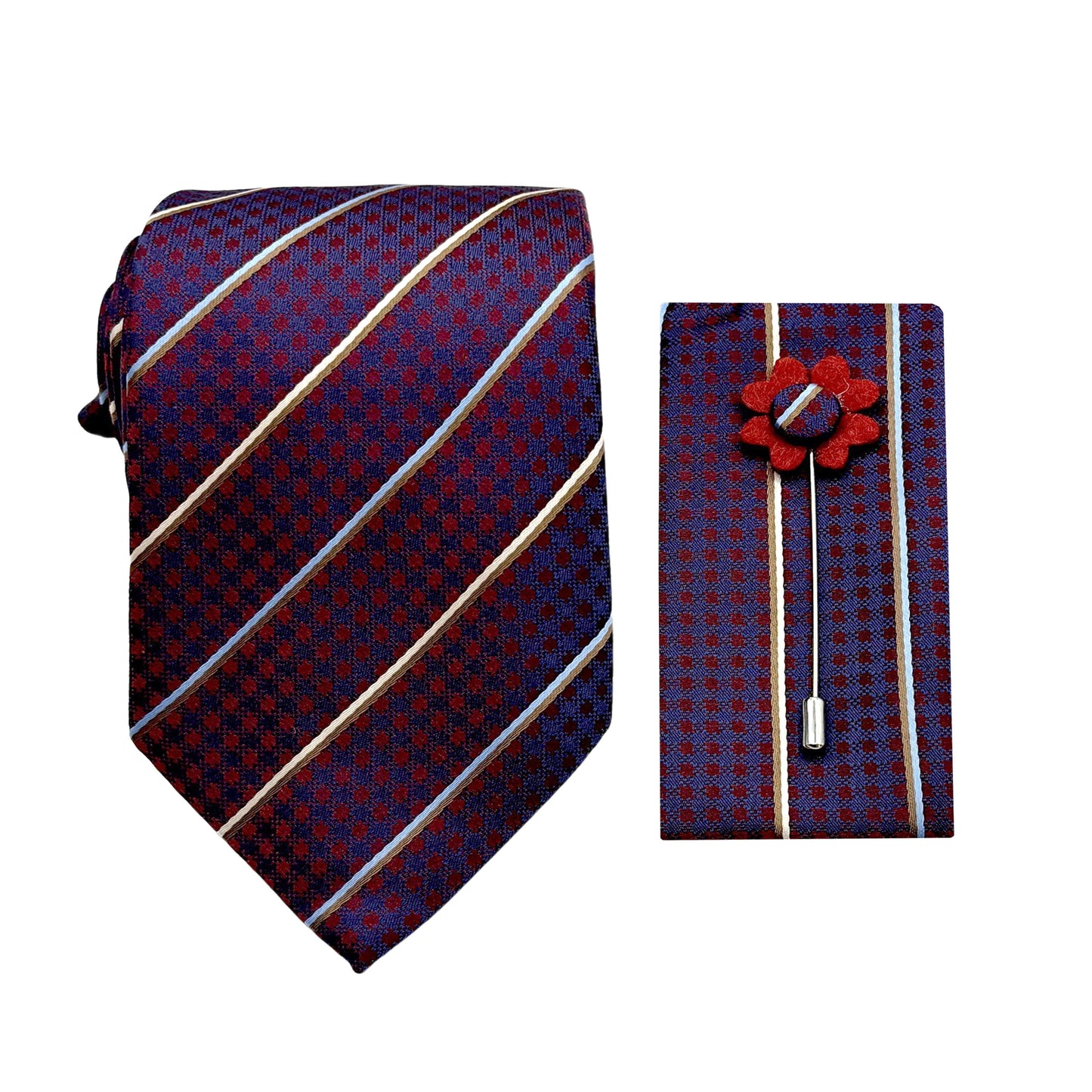 JACOMBO223010 JAMES ADELIN Luxury Stripe 7.5cm Width Tie/Pocket Square/Lapel Pin Combo Sets