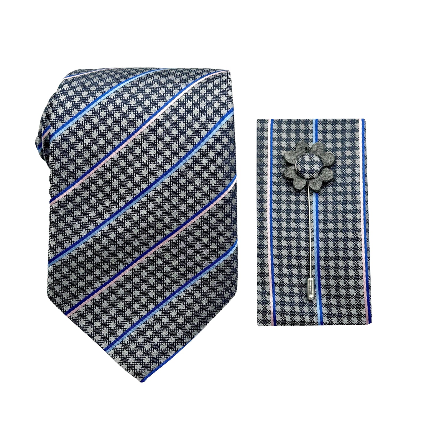 JACOMBO223010 JAMES ADELIN Luxury Stripe 7.5cm Width Tie/Pocket Square/Lapel Pin Combo Sets