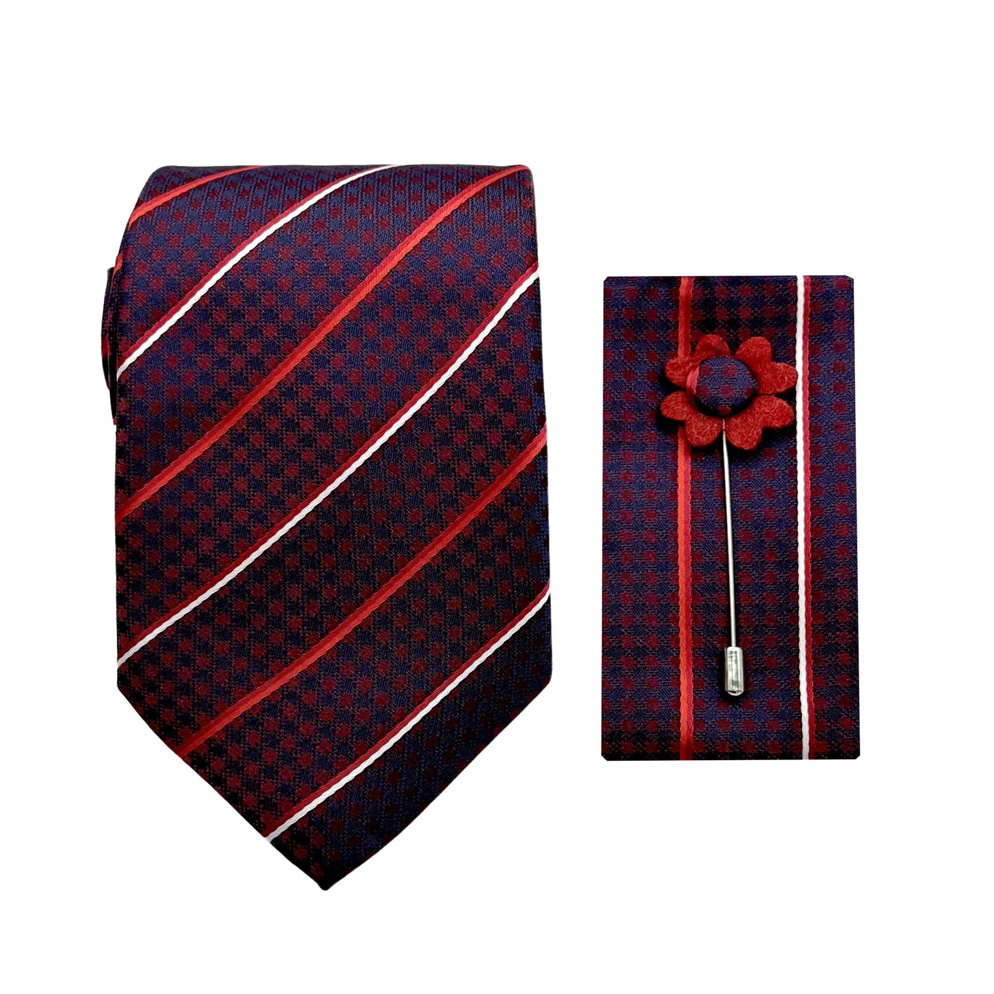JACOMBO223010 JAMES ADELIN Luxury Stripe 7.5cm Width Tie/Pocket Square/Lapel Pin Combo Sets
