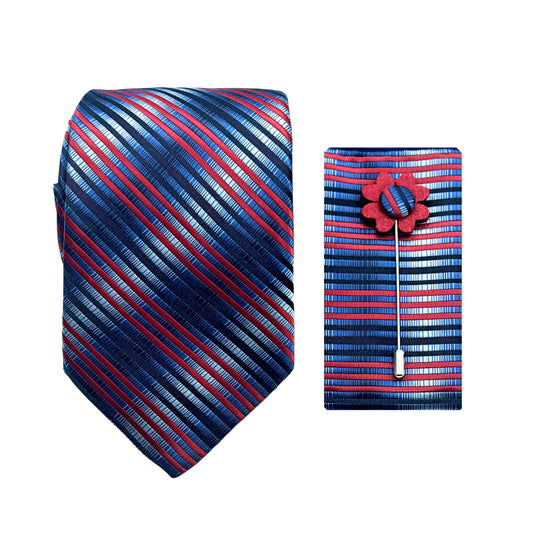 JACOMBO223090 JAMES ADELIN Luxury Striped 7.5cm Width Tie/Pocket Square/Lapel Pin Combo Set