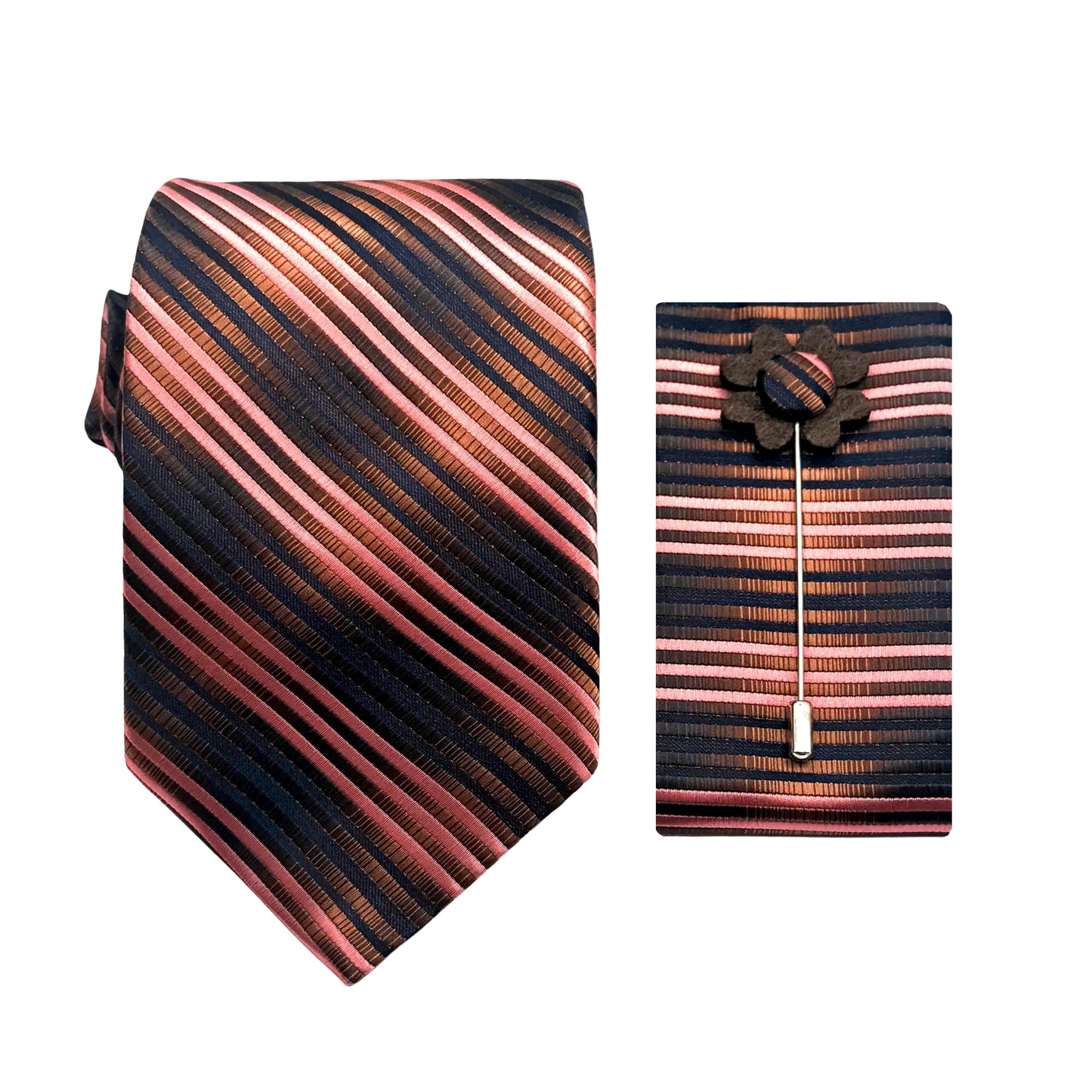 JACOMBO223090 JAMES ADELIN Luxury Striped 7.5cm Width Tie/Pocket Square/Lapel Pin Combo Set
