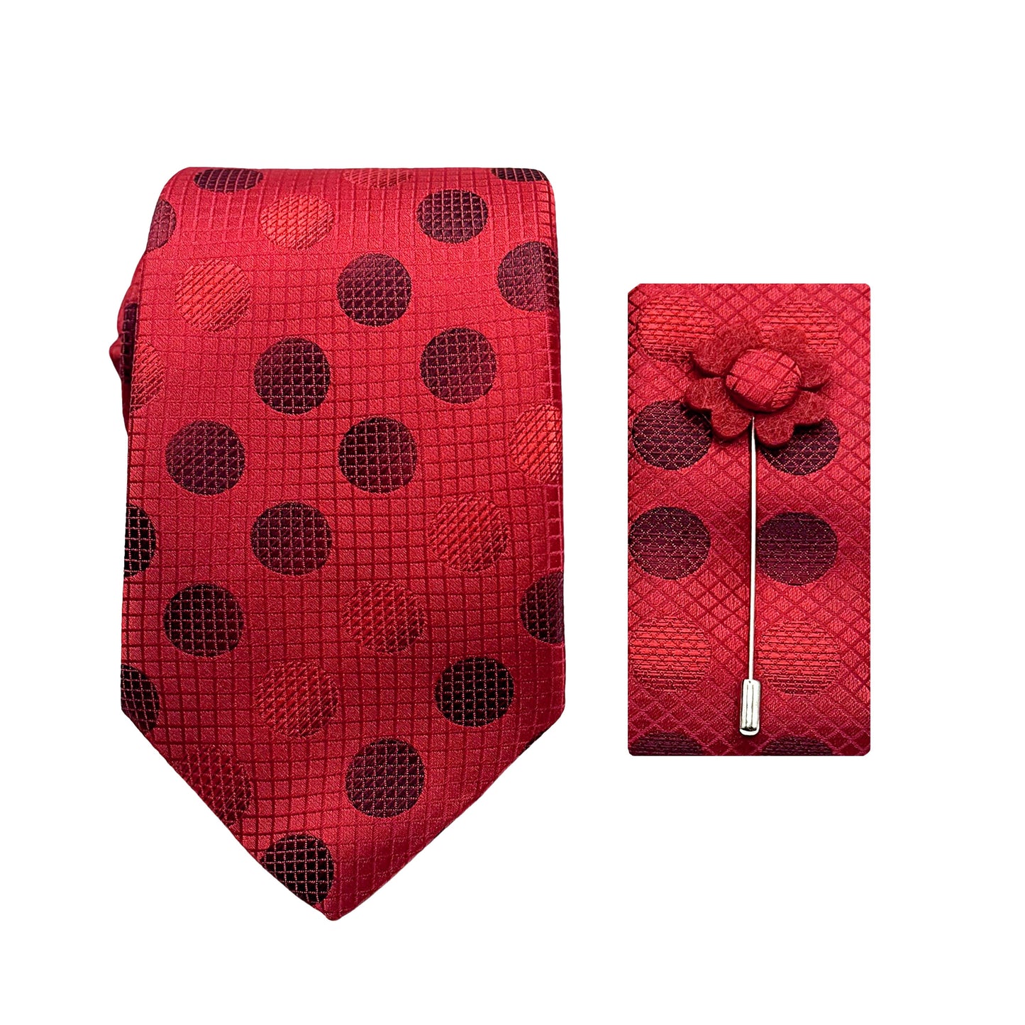 JACOMBO225020 JAMES ADELIN Luxury Geometric Spotted 7.5cm Width Tie/Pocket Square/Lapel Pin Combo Set